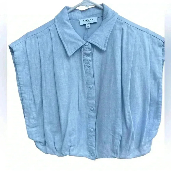Gilli Tops - GILLI women’s light blue collar sleeveless with gather detail blouse size L